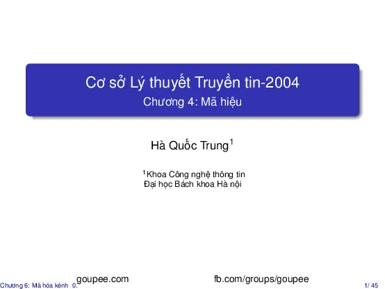 Cơ sở lý thuyết truyền tin - Chương 6. Mã hóa kênh (HUST) GV. Hà Quốc Trung