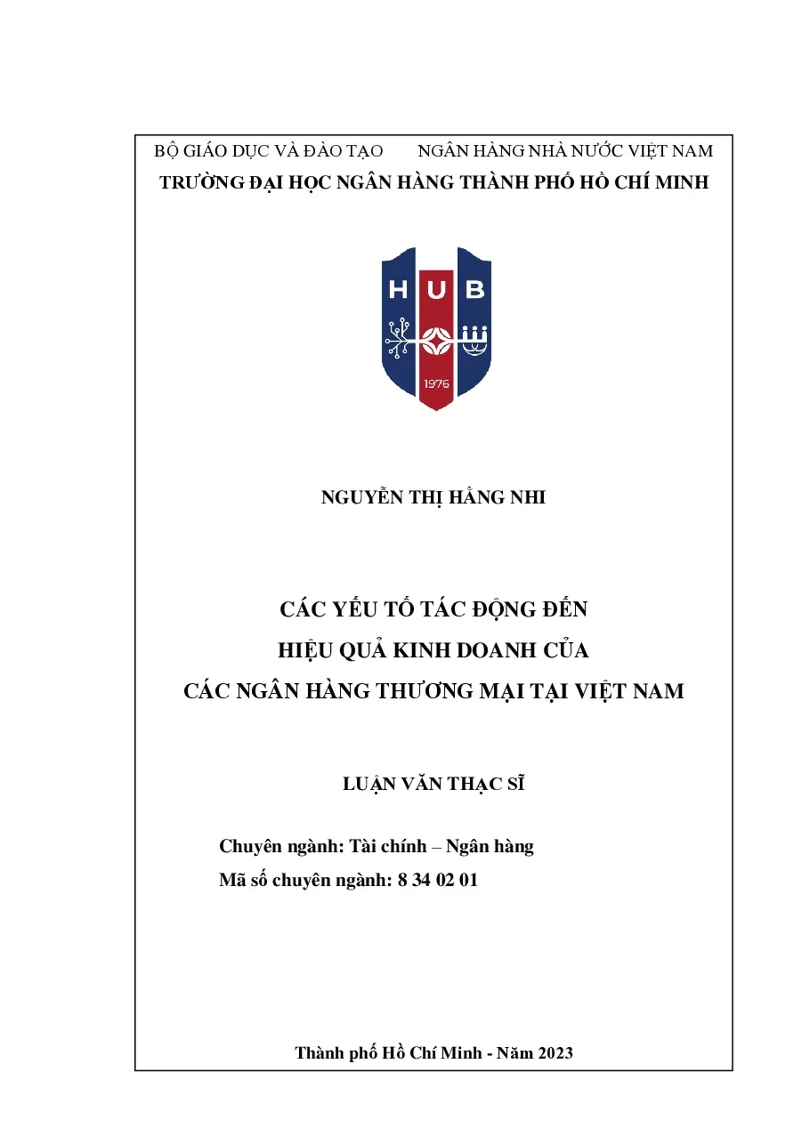 [LV thạc sĩ] Các Yếu Tố Tác Động Đến Hiệu Quả Kinh Doanh Của Các Vietcombank - TG.Nguyễn Thị Hằng Nhi