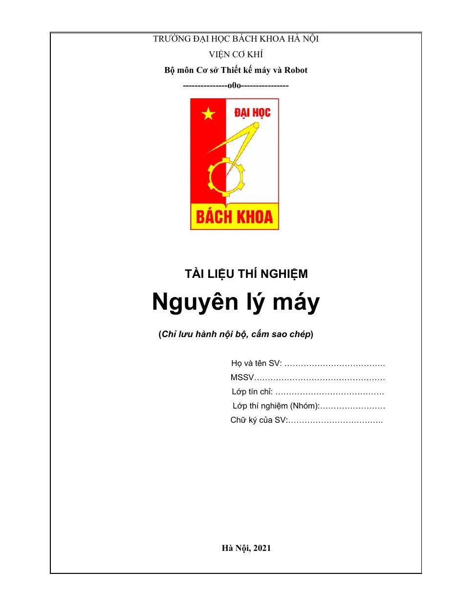 [Báo cáo] Báo cáo thí nghiệm Nguyên lý máy